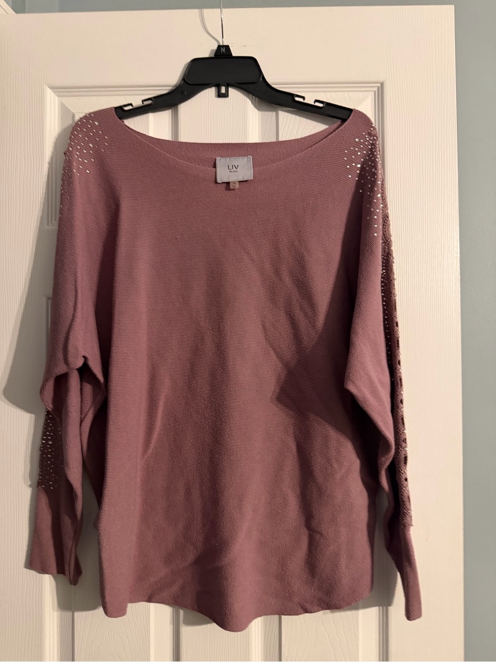 LIV Embellished Scoop-Neck Sweater in Mauve